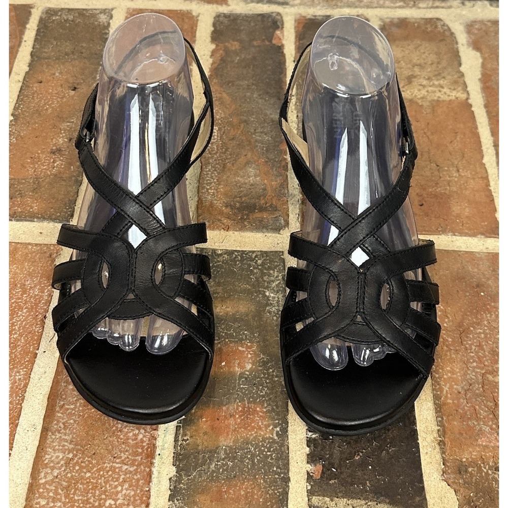 Naturalizer Black Leather Sandals Strappy Low Wedge Heel Women 9 Open Toe - Picture 2 of 5